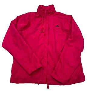 Adidas Jacket Women Large Pink Windbreaker Rain Coat Track Suit Lightweight  *